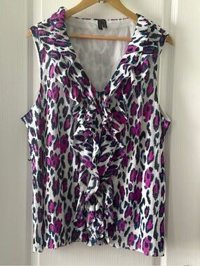 Madison Sleeveless Ruffle Front Leopard PrintCamisole Women’s Size 3X